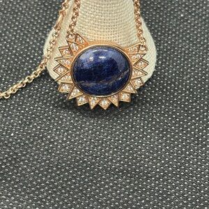 Sodalite& Rose Gold Sunburst Pendant Necklace. Rose gold vermeil over silver.